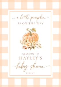 GIN-PEA-3-B2896 - GINGHAM - PEACH PUMPKIN - WELCOME SIGN - PORTRAIT - A1: GIN-PEA-3-B2896 - GINGHAM - PEACH PUMPKIN - WELCOME SIGN