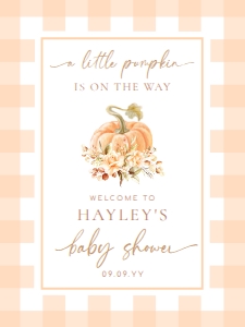 GIN-PEA-3-B2896 - GINGHAM - PEACH PUMPKIN - WELCOME SIGN - PORTRAIT - 18" x 24": GIN-PEA-3-B2896 - GINGHAM - PEACH PUMPKIN - WELCOME SIGN