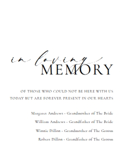 ELE-WHT-7-B2921 - ELLESMERE - WHITE - IN LOVING MEMORY SIGN - 8" x 10": ELE-WHT-7-B2921 - ELLESMERE - WHITE - IN LOVING MEMORY SIGN