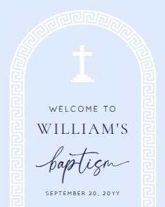 GRK-BLW-3-B2923 - GREEK KEY - BLUE WHITE - BAPTISM WELCOME SIGN - 8" x 10": GRK-BLW-3-B2923 - GREEK KEY - BLUE WHITE - BAPTISM WELCOME SIGN
