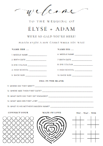 ELE-WHT-8-B2925 - ELLESMERE - WHITE - WEDDING QUIZ - A5: ELE-WHT-8-B2925 - ELLESMERE - WHITE - WEDDING QUIZ