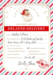 SAW-PMT-6-B2938 - SANTAS WORKSHOP - PINK MULTI - DELAYED DELIVERY TAG - A4: SAW-PMT-6-B2938 - SANTAS WORKSHOP - PINK MULTI - DELAYED DELIVERY TAG