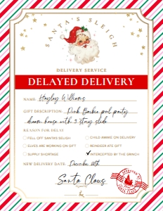 SAW-PMT-6-B2938 - SANTAS WORKSHOP - PINK MULTI - DELAYED DELIVERY TAG - 8.5" x 11": SAW-PMT-6-B2938 - SANTAS WORKSHOP - PINK MULTI - DELAYED DELIVERY TAG