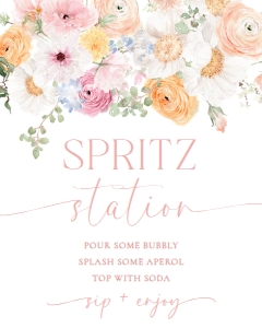 MIL-WHT-7-B2943 - MILLIE FLORAL - WHITE - SPRITZ STATION SIGN - 8" x 10": MIL-WHT-7-B2943 - MILLIE FLORAL - WHITE - SPRITZ STATION SIGN