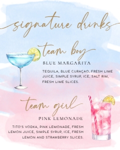 WAT-PNB-7-B2962 - WATERCOLOUR PINK BLUE - GOLD - SIGNATURE DRINKS SIGN - 8" x 10": WAT-PNB-7-B2962 - WATERCOLOUR PINK BLUE - GOLD - SIGNATURE DRINKS SIGN