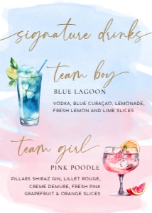 WAT-PNB-7-B2962 - WATERCOLOUR PINK BLUE - GOLD - SIGNATURE DRINKS SIGN - 5" x 7": WAT-PNB-7-B2962 - WATERCOLOUR PINK BLUE - GOLD - SIGNATURE DRINKS SIGN