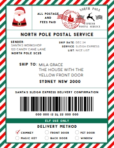 SAW-RDG-6-B2329 - SANTAS WORKSHOP - RED GREEN - SHIPPING LABEL - 8.5" x 11": SAW-RDG-6-B2329 - SANTAS WORKSHOP - RED GREEN - SHIPPING LABEL