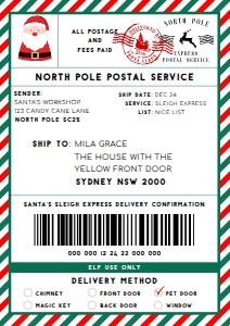SAW-RDG-6-B2329 - SANTAS WORKSHOP - RED GREEN - SHIPPING LABEL - A4: SAW-RDG-6-B2329 - SANTAS WORKSHOP - RED GREEN - SHIPPING LABEL