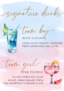 WAT-PNB-7-B2962 - WATERCOLOUR PINK BLUE - GOLD - SIGNATURE DRINKS SIGN - A4: WAT-PNB-7-B2962 - WATERCOLOUR PINK BLUE - GOLD - SIGNATURE DRINKS SIGN