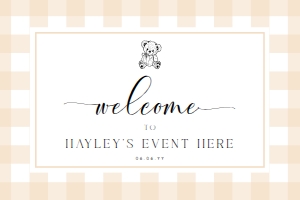 GIN-TAN-3-B2972 - GINGHAM - TAN TEDDY - WELCOME SIGN - LANDSCAPE - 24" x 36": GIN-TAN-3-B2972 - GINGHAM - TAN TEDDY - WELCOME SIGN