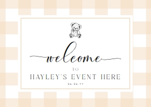 GIN-TAN-3-B2972 - GINGHAM - TAN TEDDY - WELCOME SIGN - LANDSCAPE - A1: GIN-TAN-3-B2972 - GINGHAM - TAN TEDDY - WELCOME SIGN