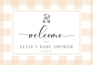 GIN-TAN-3-B2972 - GINGHAM - TAN TEDDY - WELCOME SIGN - LANDSCAPE - A2: GIN-TAN-3-B2972 - GINGHAM - TAN TEDDY - WELCOME SIGN
