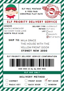 SAW-GRE-6-B2939 - SANTAS WORKSHOP - GREEN - ELF SHIPPING LABEL - 5" x 7": SAW-GRE-6-B2939 - SANTAS WORKSHOP - GREEN - ELF SHIPPING LABEL