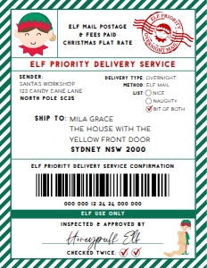 SAW-BGR-6-B2939 - SANTAS WORKSHOP - BOTTLE GREEN - ELF SHIPPING LABEL - 8.5" x 11": SAW-BGR-6-B2939 - SANTAS WORKSHOP - BOTTLE GREEN - ELF SHIPPING LABEL