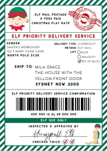 SAW-BGR-6-B2939 - SANTAS WORKSHOP - BOTTLE GREEN - ELF SHIPPING LABEL - 5" x 7": SAW-BGR-6-B2939 - SANTAS WORKSHOP - BOTTLE GREEN - ELF SHIPPING LABEL