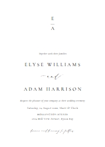 ELE-WHT-1-B2974 - ELLESMERE - WHITE - MONOGRAM WEDDING INVITATION - 5" x 7": ELE-WHT-1-B2975 - ELLESMERE - WHITE - MONOGRAM WEDDING INVITATION SUITE