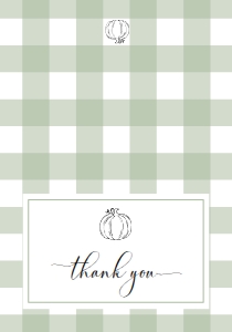 GIN-SGR-8-B2985 - GINGHAM - SAGE GREEN PUMPKIN - FOLDED THANK YOU CARD - 5" x 7": GIN-SGR-8-B2985 - GINGHAM - SAGE GREEN PUMPKIN - THANK YOU CARD
