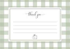 GIN-SGR-8-B2985 - GINGHAM - SAGE GREEN PUMPKIN - FLAT THANK YOU CARD - 3.5" x 5": GIN-SGR-8-B2985 - GINGHAM - SAGE GREEN PUMPKIN - THANK YOU CARD