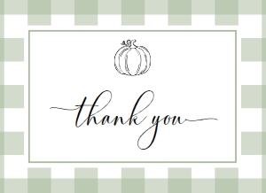 GIN-SGR-8-B2985 - GINGHAM - SAGE GREEN PUMPKIN - FOLDED THANK YOU CARD - VISTAPRINT - 4" x 5.5": GIN-SGR-8-B2985 - GINGHAM - SAGE GREEN PUMPKIN - THANK YOU CARD