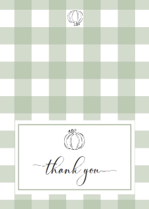 GIN-SGR-8-B2985 - GINGHAM - SAGE GREEN PUMPKIN - FOLDED THANK YOU CARD - 3.5" x 5": GIN-SGR-8-B2985 - GINGHAM - SAGE GREEN PUMPKIN - THANK YOU CARD