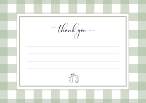GIN-SGR-8-B2985 - GINGHAM - SAGE GREEN PUMPKIN - FLAT THANK YOU CARD - A6: GIN-SGR-8-B2985 - GINGHAM - SAGE GREEN PUMPKIN - THANK YOU CARD