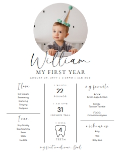 MOS-WHT-7-B2992 - MODERN SCRIPT - WHITE - MILESTONE SIGN - 8" x 10": MOS-WHT-7-B2992 - MODERN SCRIPT - WHITE - MILESTONE SIGN