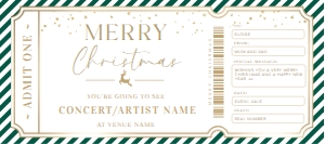 STR-GRW-14-B3012 - STRIPE - GREEN WHITE - CHRISTMAS CONCERT GIFT CERTIFICATE - 4" x 9": STR-GRW-14-B3012 - STRIPE - GREEN WHITE - CHRISTMAS CONCERT GIFT CERTIFICATE