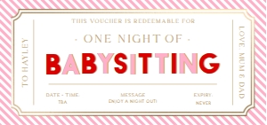 STR-PKR-14-B3013 - STRIPE - PINK RED - BABYSITTING GIFT CERTIFICATE - DL: STR-PKR-14-B3013 - STRIPE - PINK RED - BABYSITTING GIFT CERTIFICATE