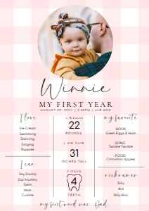 GIN-PNK-7-B1590 - GINGHAM - PINK - MILESTONE SIGN - A1: GIN-PNK-7-B1590 - GINGHAM - PINK - MILESTONE SIGN