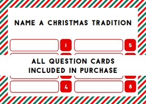 STR-RDG-10-B2966 - STRIPE - RED GREEN - CHRISTMAS FRIENDLY FEUD GAME - CONTESTANT QUESTION CARDS - DEMO: STR-RDG-10-B2966 - STRIPE - RED GREEN - CHRISTMAS FRIENDLY FEUD GAME