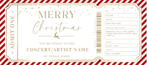 STR-RDW-14-B3012 - STRIPE - RED WHITE - CHRISTMAS CONCERT GIFT CERTIFICATE - 4" x 9": STR-RDW-14-B3012 - STRIPE - RED WHITE - CHRISTMAS CONCERT GIFT CERTIFICATE