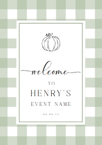 GIN-SGR-3-B2331 - GINGHAM - SAGE GREEN PUMPKIN - WELCOME SIGN - PORTRAIT - A1: GIN-SGR-3-B2331 - GINGHAM - SAGE GREEN PUMPKIN - WELCOME SIGN