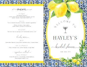 POS-BLY-10-B3037 - POSITANO - BLUE TILE LEMONS - BRIDAL SHOWER GAME BOOKLET - LETTER: POS-BLY-10-B3037 - POSITANO - BLUE TILE LEMONS - BRIDAL SHOWER GAME BOOKLET