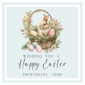 EAS-EGB-6-B3044 - EASTER - EGG BLUE - EASTER BUNNY TAG - 2.5" x 2.5": EAS-EGB-6-B3044 - EASTER - EGG BLUE - EASTER BUNNY TAG