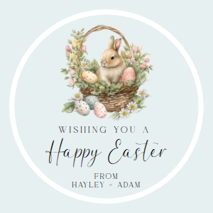 EAS-EGB-6-B3044 - EASTER - EGG BLUE - EASTER BUNNY TAG - 2.5" x 2.5": EAS-EGB-6-B3044 - EASTER - EGG BLUE - EASTER BUNNY TAG