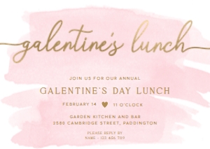 WAT-PNK-1-B3046 - WATERCOLOUR PINK - GOLD - GALENTINES LUNCH INVITATION - A6: WAT-PNK-1-B3046 - WATERCOLOUR PINK - GOLD - GALENTINES LUNCH INVITATION