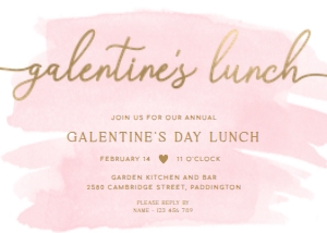 WAT-PNK-1-B3046 - WATERCOLOUR PINK - GOLD - GALENTINES LUNCH INVITATION - 5" x 7": WAT-PNK-1-B3046 - WATERCOLOUR PINK - GOLD - GALENTINES LUNCH INVITATION