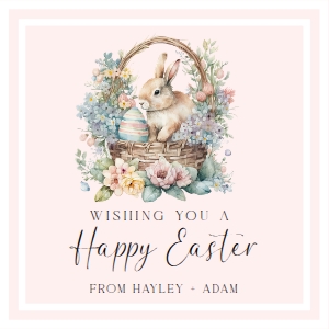 EAS-PNK-6-B3049 - EASTER - PINK - EASTER BUNNY TAG - 2.5" SQUARE: EAS-PNK-6-B3049 - EASTER - PINK - EASTER BUNNY TAG