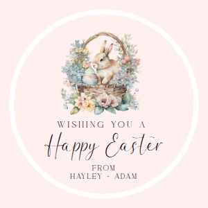 EAS-PNK-6-B3049 - EASTER - PINK - EASTER BUNNY TAG - 2.5" CIRCLE: EAS-PNK-6-B3049 - EASTER - PINK - EASTER BUNNY TAG