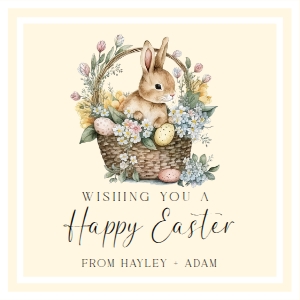 EAS-YEL-6-B3050 - EASTER - YELLOW - EASTER BUNNY TAG - 2.5" SQUARE: EAS-YEL-6-B3050 - EASTER - YELLOW - EASTER BUNNY TAG