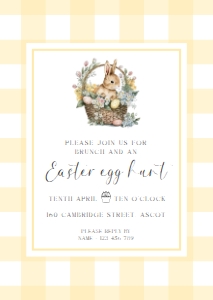 GIN-YEL-1-B3051 - GINGHAM - YELLOW BUNNY BASKET - EASTER EGG HUNT INVITATION - A6: GIN-YEL-1-B3051 - GINGHAM - YELLOW BUNNY BASKET - EASTER EGG HUNT INVITATION
