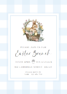 GIN-BLU-1-B3052 - GINGHAM - BLUE BUNNY BASKET - EASTER BRUNCH INVITATION - A6: GIN-BLU-1-B3052 - GINGHAM - BLUE BUNNY BASKET - EASTER BRUNCH INVITATION