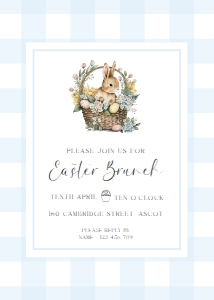 GIN-BLU-1-B3052 - GINGHAM - BLUE BUNNY BASKET - EASTER BRUNCH INVITATION - 5" x 7": GIN-BLU-1-B3052 - GINGHAM - BLUE BUNNY BASKET - EASTER BRUNCH INVITATION