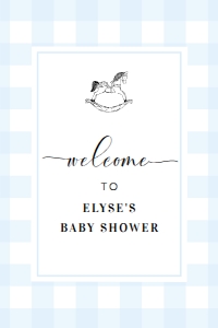 GIN-BLU-3-B2198 - GINGHAM - BLUE ROCKING HORSE - WELCOME SIGN - PORTRAIT - 24" x 36": GIN-BLU-3-B2198 - GINGHAM - BLUE ROCKING HORSE - WELCOME SIGN