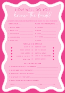WAV-HPK-10-B3056 - WAVE -  HOT PINK - KNOW THE BRIDE GAME - A5: WAV-HPK-10-B3056 - WAVE - HOT PINK - KNOW THE BRIDE GAME