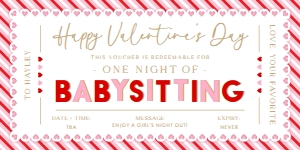 STR-PKR-14-B3062 - STRIPE - PINK RED - VALENTINE'S DAY BABYSITTING CERTIFICATE - 4" x 8": STR-PKR-14-B3062 - STRIPE - PINK RED - VALENTINE'S DAY BABYSITTING CERTIFICATE