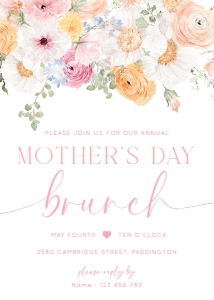 MIL-WHT-1-B3078 - MILLIE FLORAL - WHITE - MOTHER'S DAY BRUNCH INVITATION - 5" x 7": MIL-WHT-1-B3078 - MILLIE FLORAL - WHITE - MOTHER'S DAY BRUNCH INVITATION