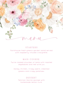 MIL-WHT-12-B3079 - MILLIE FLORAL - WHITE - MENU - 5" x 7": MIL-WHT-12-B3079 - MILLIE FLORAL - WHITE - MENU
