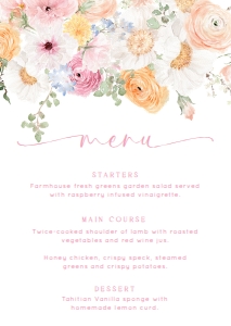MIL-WHT-12-B3079 - MILLIE FLORAL - WHITE - MENU - A6: MIL-WHT-12-B3079 - MILLIE FLORAL - WHITE - MENU