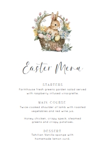 EAS-WHT-12-B3081 - EASTER - WHITE - EASTER BUNNY MENU - 5" x 7": EAS-WHT-12-B3081 - EASTER - WHITE - EASTER BUNNY MENU